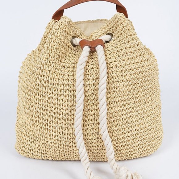 NWT Boho Beach Raffia Woven Rope Backpack - Picture 7 of 11